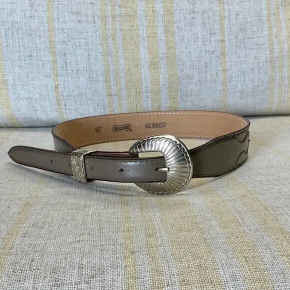 Vintage Textan Grey Leather Western Belt Silver Detailed Metal Buckle - Picture 8 of 16